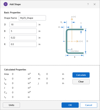 Add Shape, add new Cold Formed Steel shape