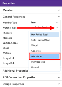 Properties panel - choose Material Type