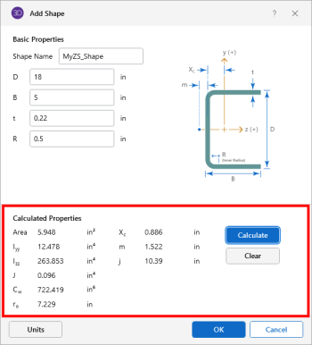 Add Shape, add new Cold Formed Steel shape