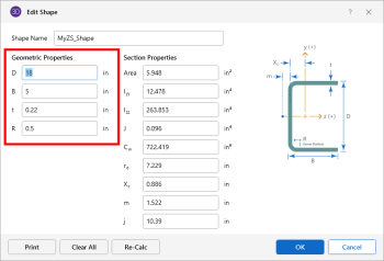 Aluminum, Edit Shape window