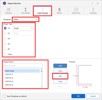 Shape Selection window