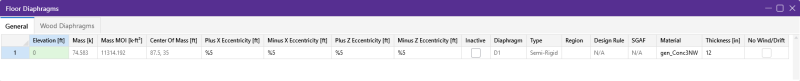Floor Diaphragms spreadsheet, General information tab