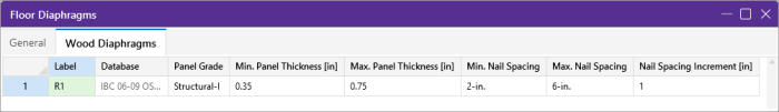 Floor Diaphragms spreadsheet, Wood Diaphragms tab