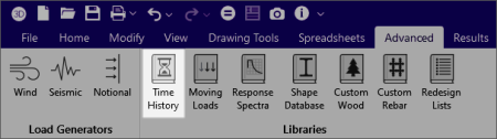 Choose Time History from the Library section of the Advanced ribbon