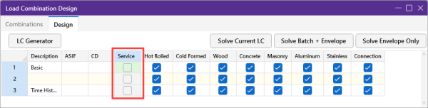 Load Combination Design, Service column