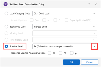 Set Basic Load Combination Entry window