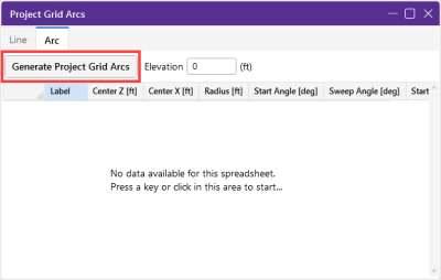 Generate Project Grid Arcs option in Project Grid window
