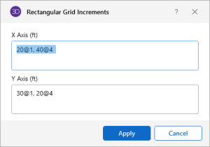 Rectangular Grid Increments window