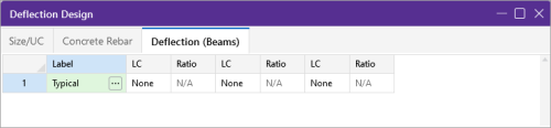 Deflection Design window, Deflection (Beams) tab
