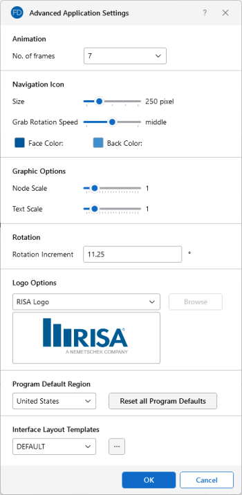 Advanced Application Settings window