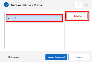 Save or Retrieve Views window, Delete a view