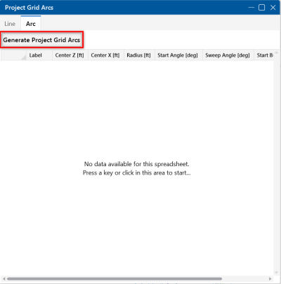 Generate Project Grid Arcs option in Project Grid window