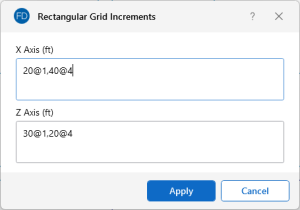 Rectangular Grid Increments window