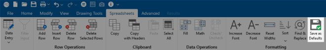 Spreadsheet ribbon, choose the Save As Default icon